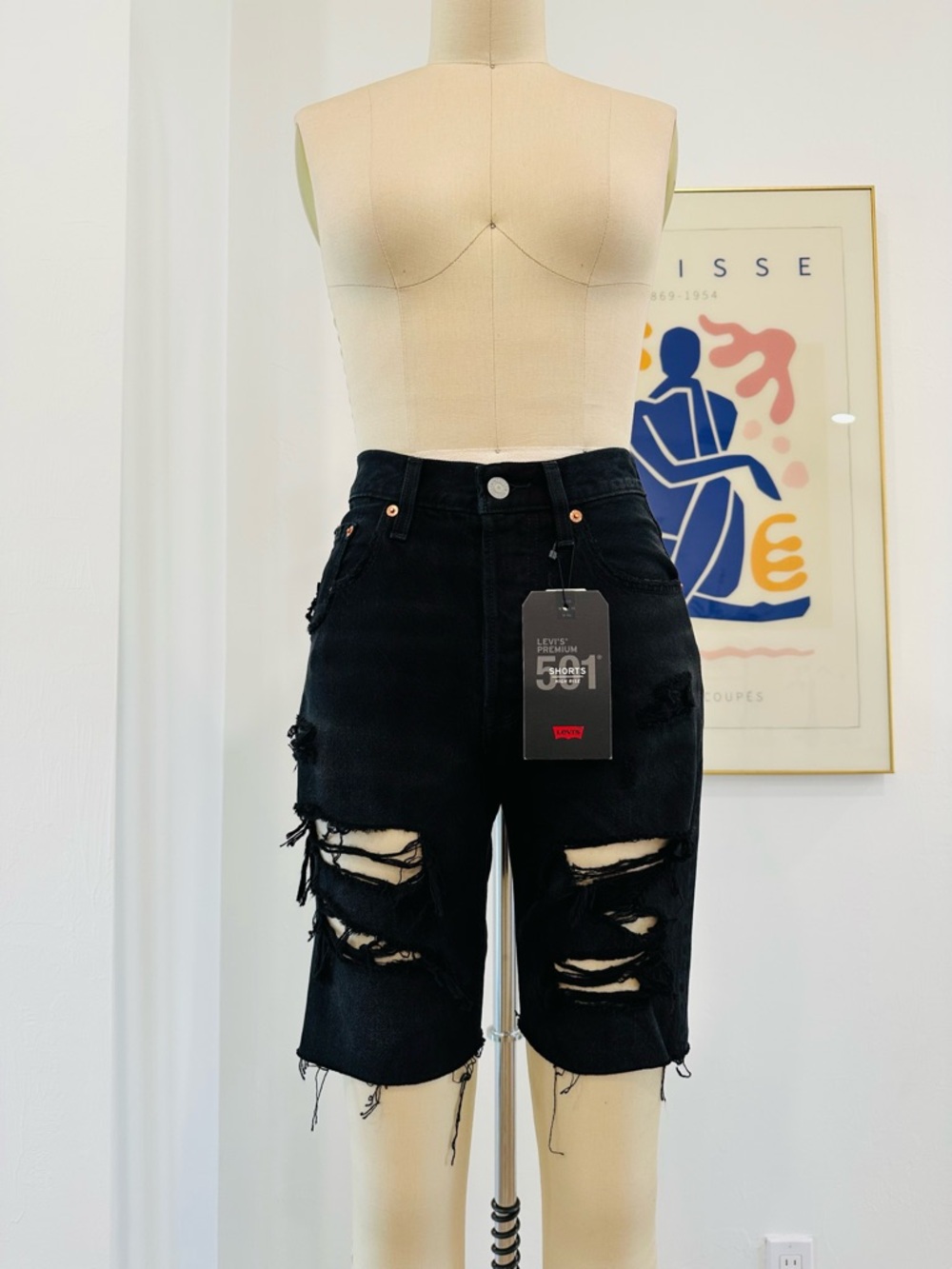 Levi's 501 Black Distressed Bermuda Denim Shorts